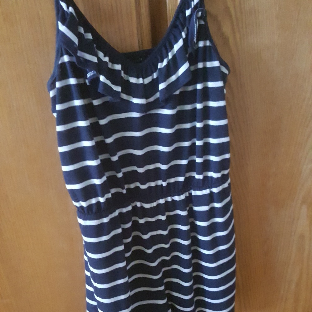 Blue and white striped romper